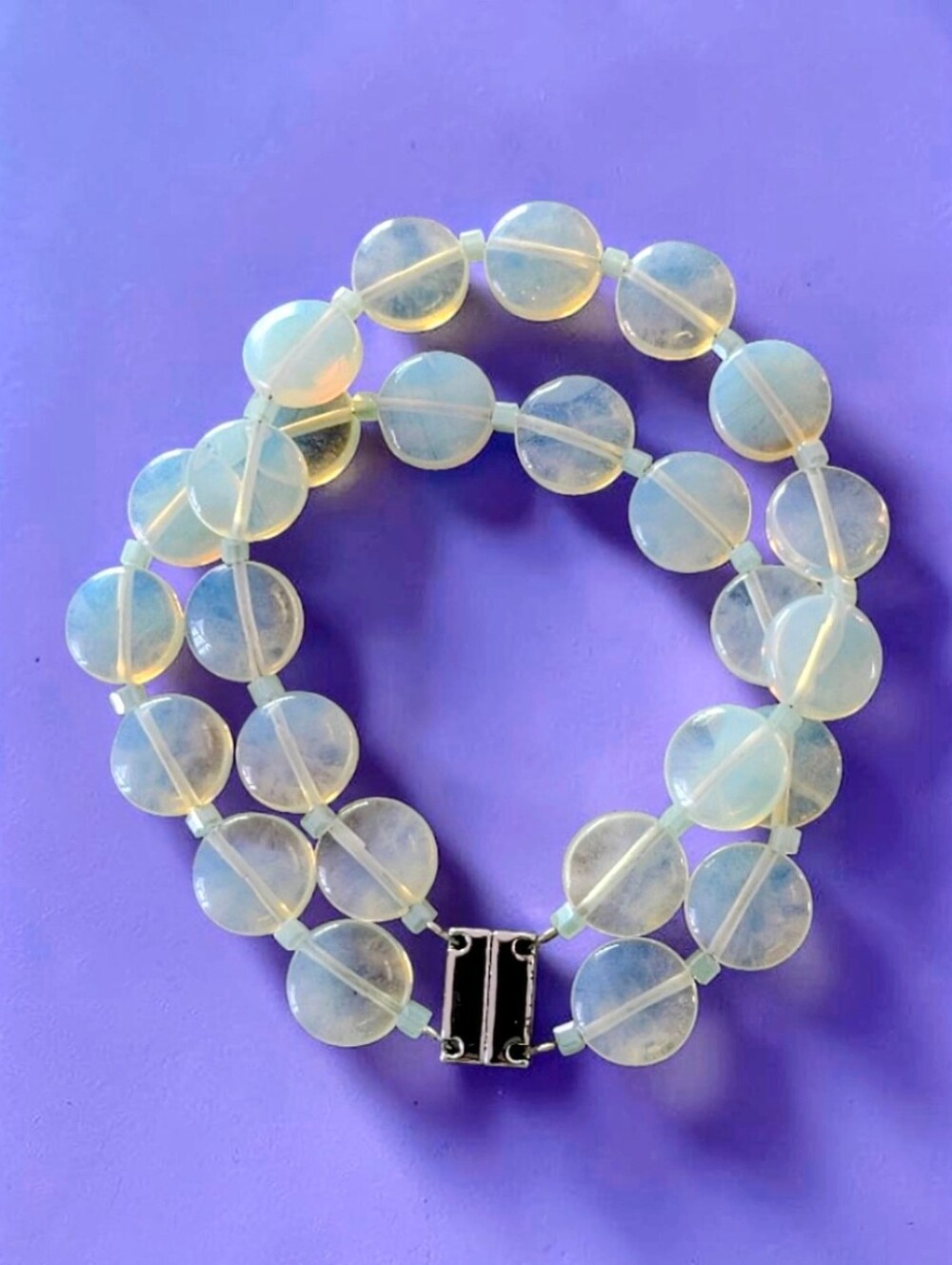 Moonstone Large Double-Strand Beaded Bracelet with Magnet- Iridescent Colors